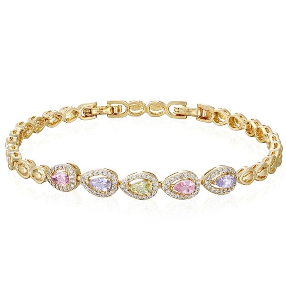 Teardrop Bracelet 14K Gold Plated Colorful Real Zirconia Dainty Jewelry - Picture 1 of 11